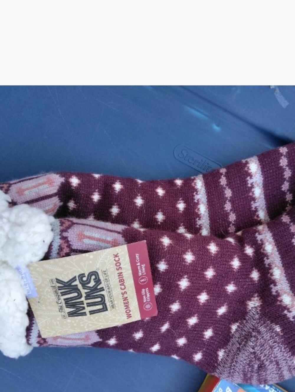 Muk Luks Maroon Fair Isle Sherpa-Lined Cabin Socks Nwt